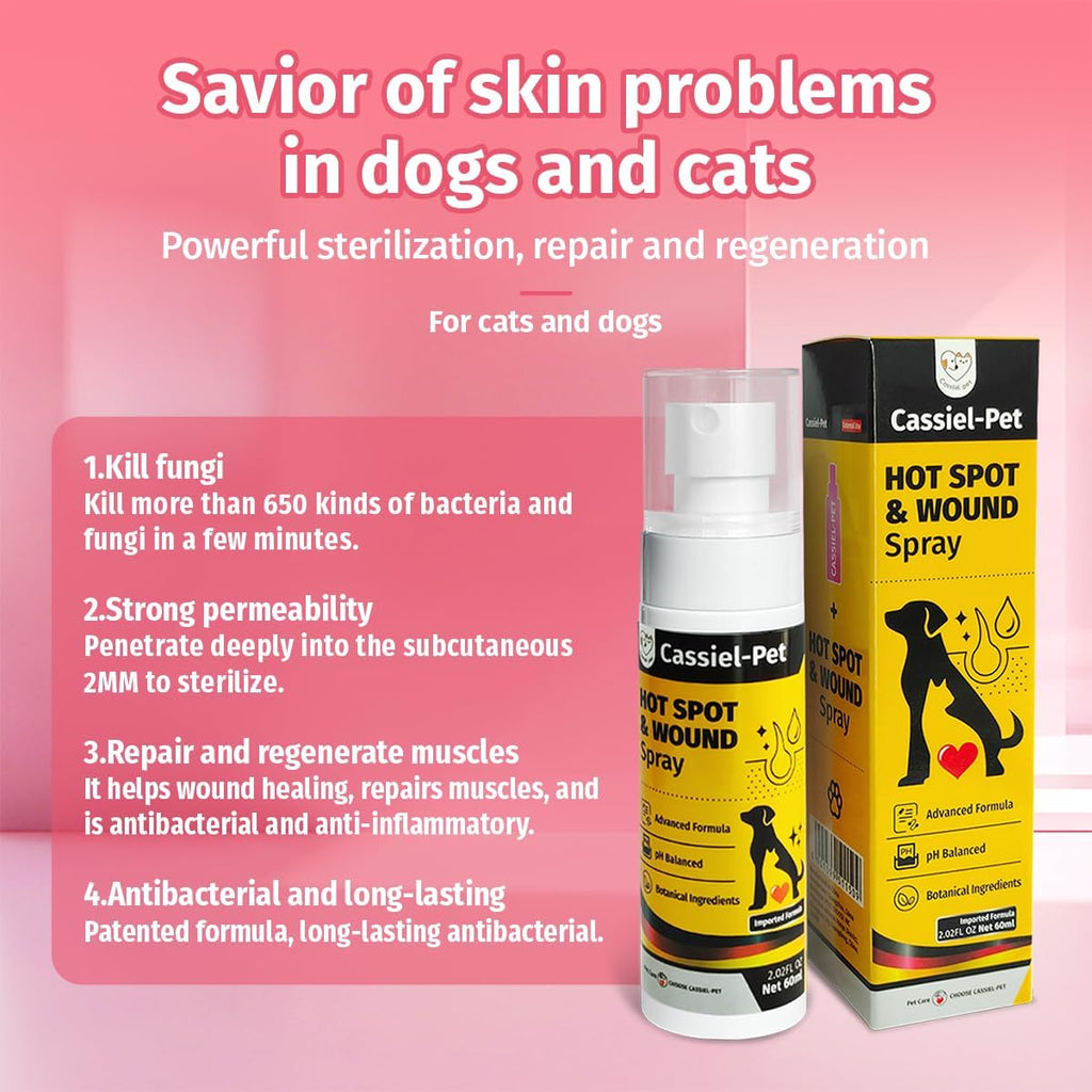 Hot Spot Spray Treatment, Wound Care & Itch Relief Spray for Dogs and Cats, Relives Scratching, Itchy Skin and Paw Licking, for All Animals, 2.02oz