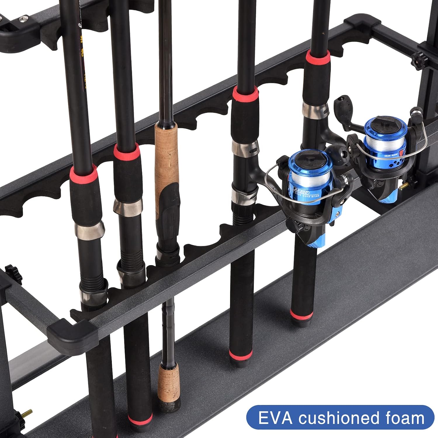 JOYWAVE Aluminium Fishing Rod Holders, Portable Fishing Rod Rack, Holds Up to 24 Rods, Modern Matte Black, 27.9x12.6x27.5 inches