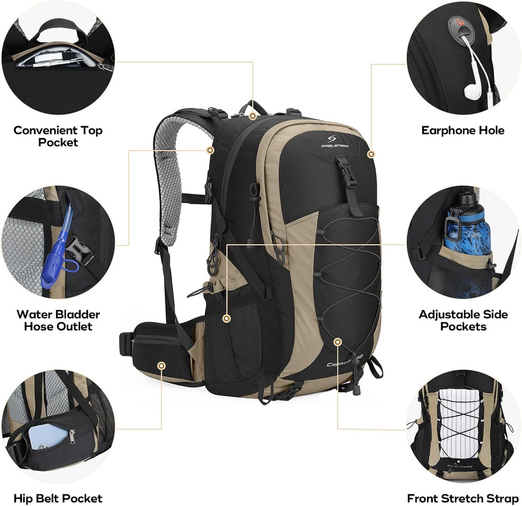 Maelstrom 40L Hiking Backpack, Lightweight Camping Daypack with Rain Cover