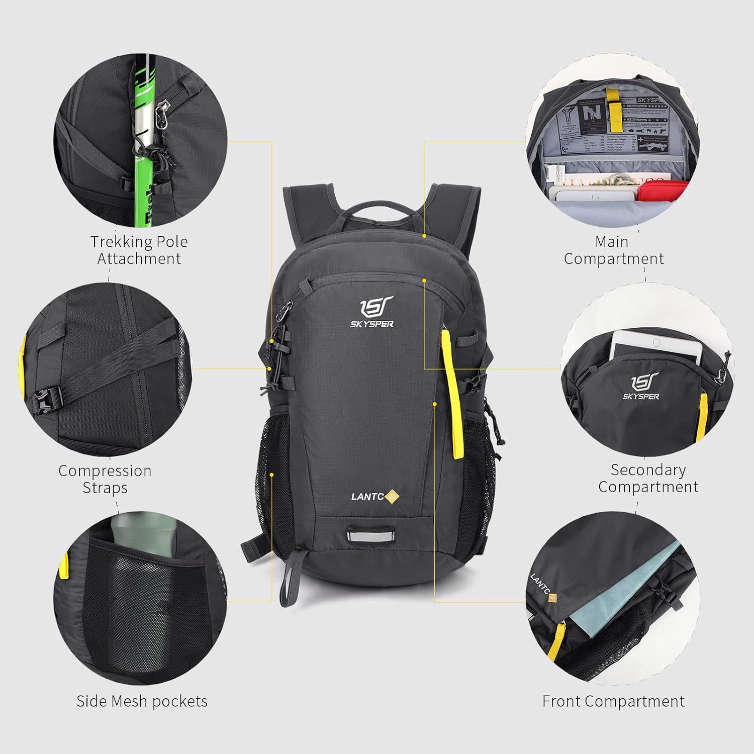 SKYSPER Small Hiking Backpack, 20L Lightweight Travel Backpacks Hiking Daypack Rucksack Women Men for Trekking Backpacking Outdoor Sports