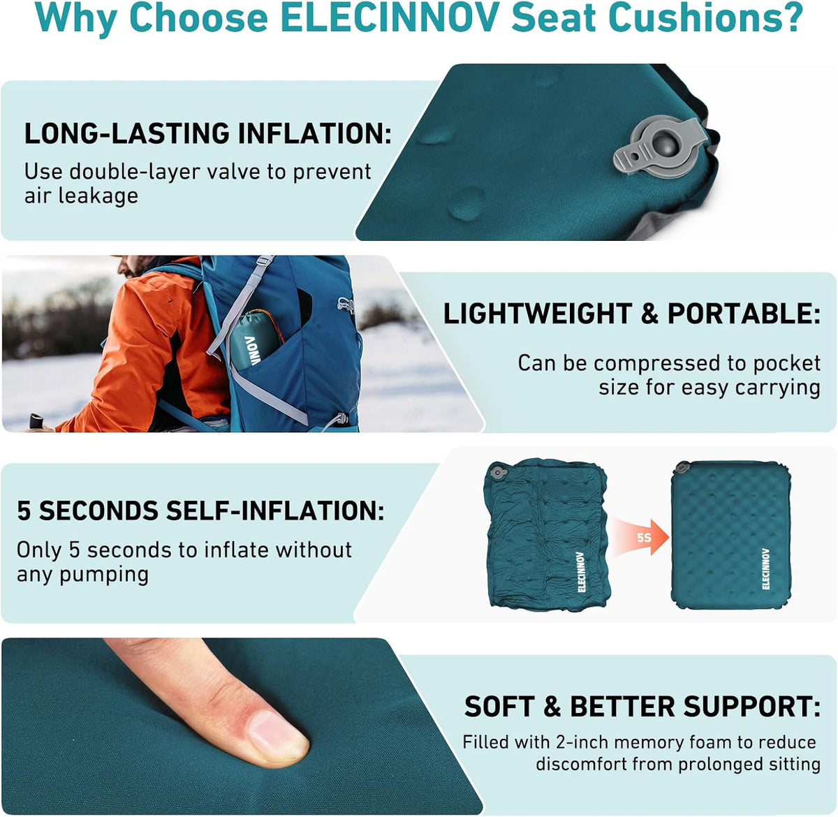 Inflatable Seat Cushion, Self Inflating Compact Stadium Seat Cushion