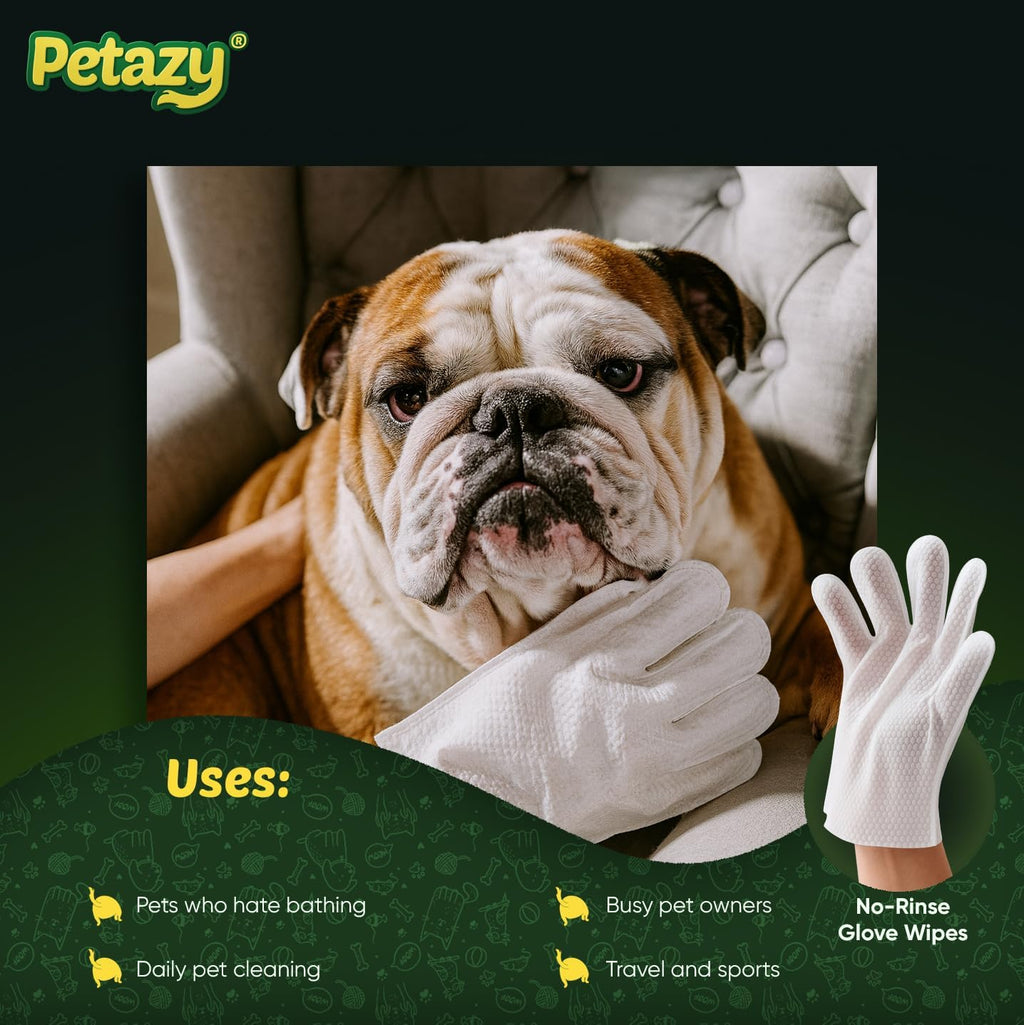 Petazy Pet Glove Wipes for Dogs & Cats - Paws, Ears & Butt Cleaning, 25 pk