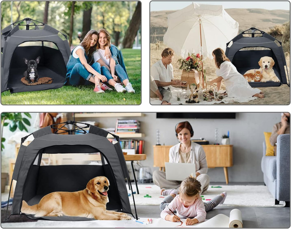 Pop Up Dog Tents, Plusvivo Foldable Cool Mesh Camping Tent - 40" X 40" X 28" With Shoulder Bag & UV Canopy