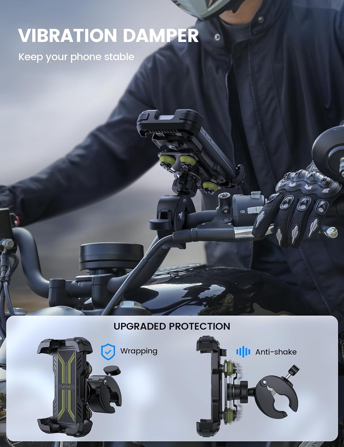 Lamicall Motorcycle Phone Mount Holder with Dual Vibration Dampener