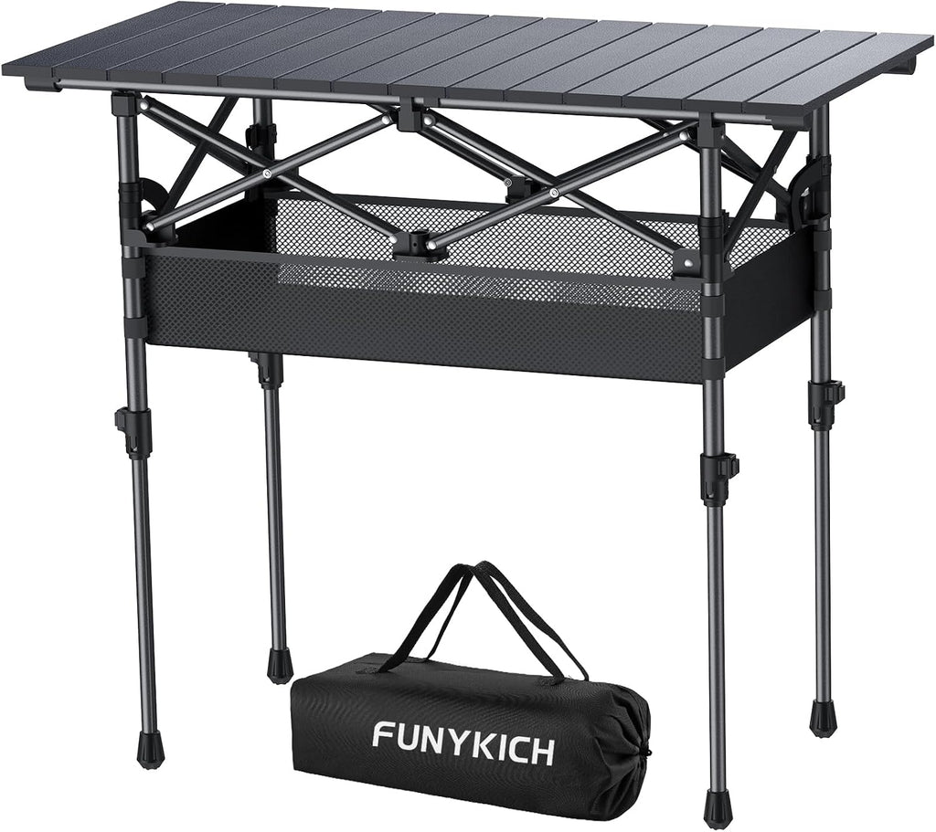 FUNYKICH Folding Camping Square Table, 2 Height Adjustable 17.3'' & 27.6''