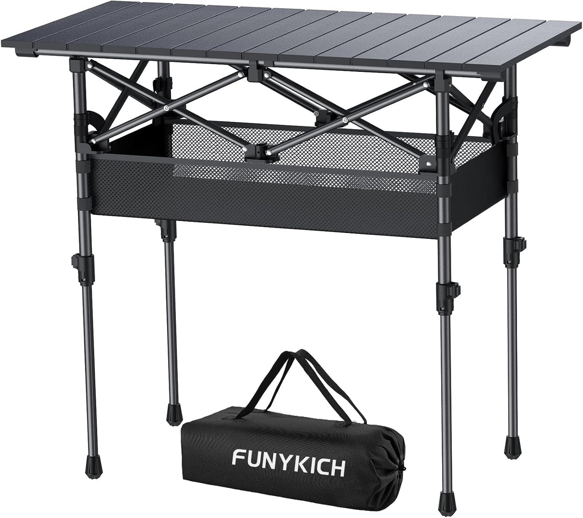 FUNYKICH Folding Camping Square Table, 2 Height Adjustable 17.3'' & 27.6''
