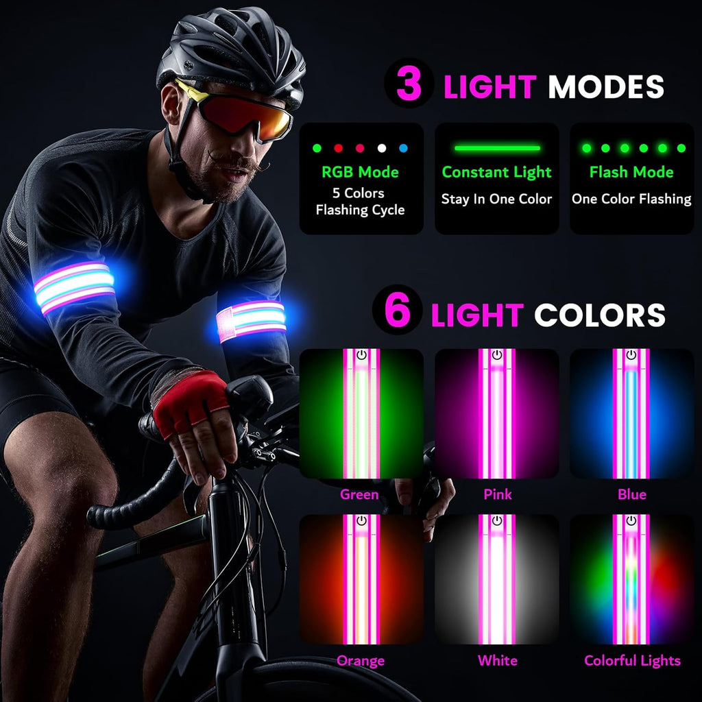 Fokia Kunbio Light Up LED Armband for Running Walking at Night,Reflective Arm Bands for Runners,Rechargeable Jogging Lights,High Visibility Night Running Safety Gear Adjustable Running Women Men Kids
