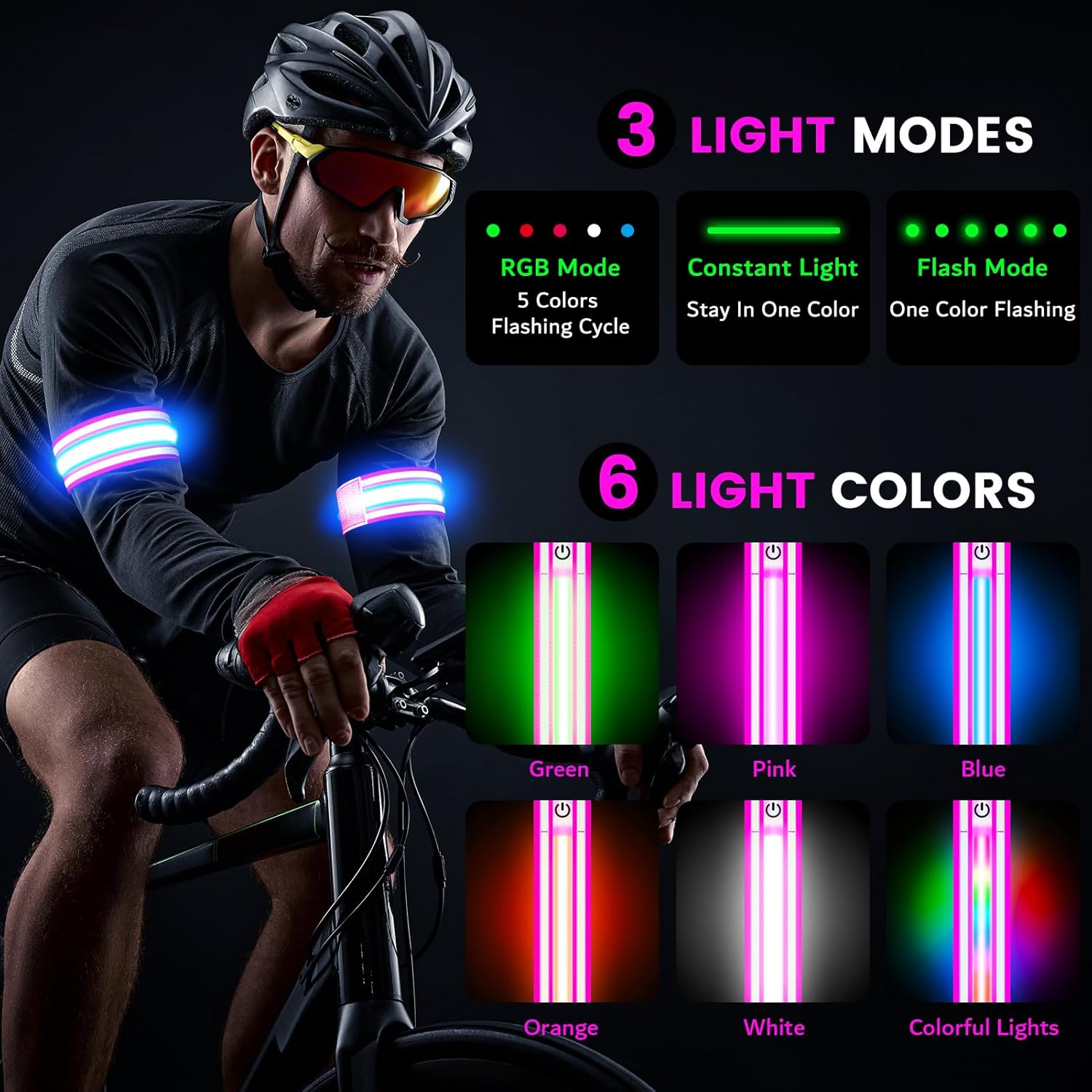 Fokia Kunbio Light Up LED Armband for Running Walking at Night,Reflective Arm Bands for Runners,Rechargeable Jogging Lights,High Visibility Night Running Safety Gear Adjustable Running Women Men Kids