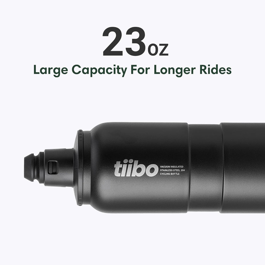tiibo Vacuum Insulated Stainless Steel Bike Water Bottle, Black, 23OZ