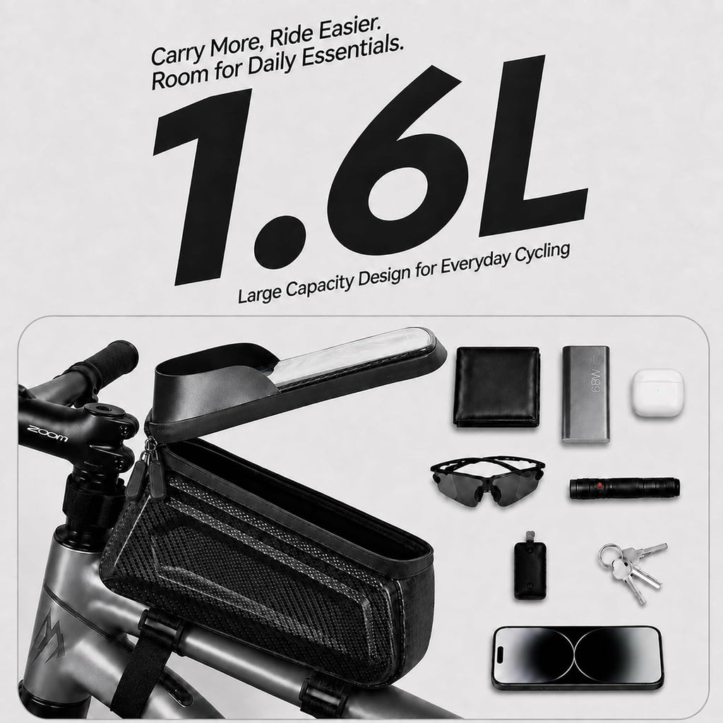 Susbie Bike Frame Bag,Waterproof EVA Hard Shell,Bike Phone Mount Holder Bag