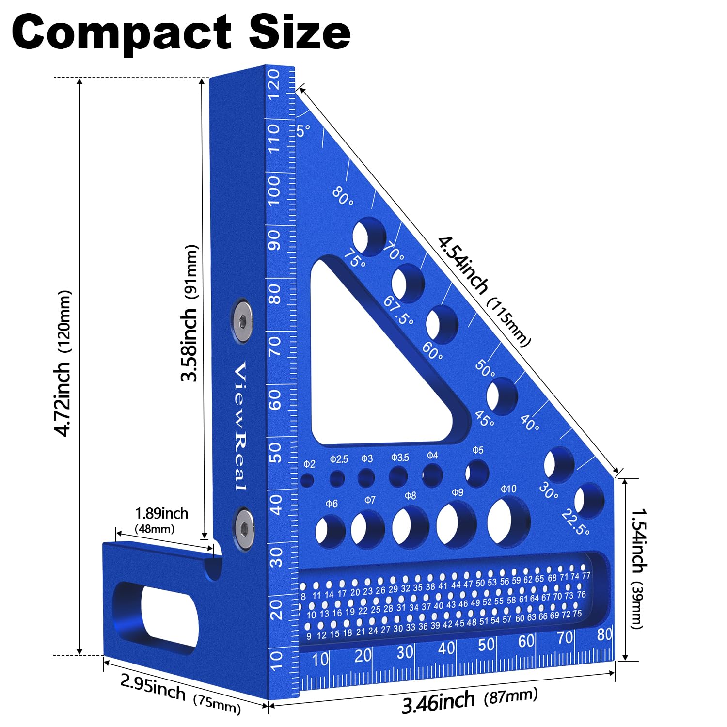 Aluminum Carpenter Square with 3D Multi-Angle Layout Measuring Ruler - Upgraded Pin Pivot Design for Secure Storage, Woodworking Squares Compact Woodworking Tool(Metric)
