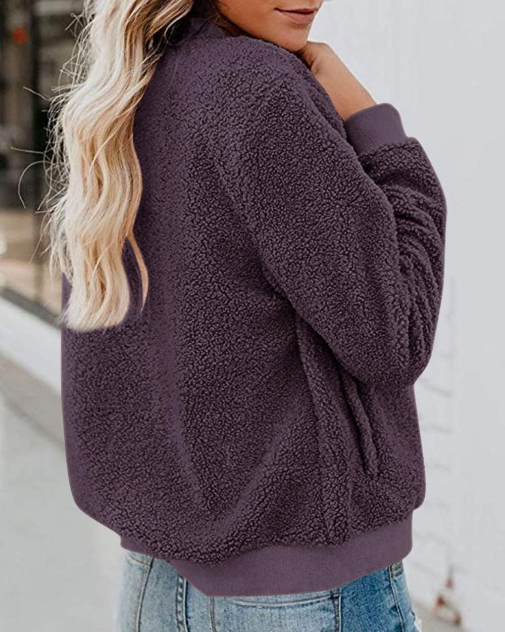 MIROL Women's Fall Fleece Bomber Jacket Trendy Sherpa Winter Coat Fuzzy Casual Long Sleeve Zip Up Loose Fit Jackets