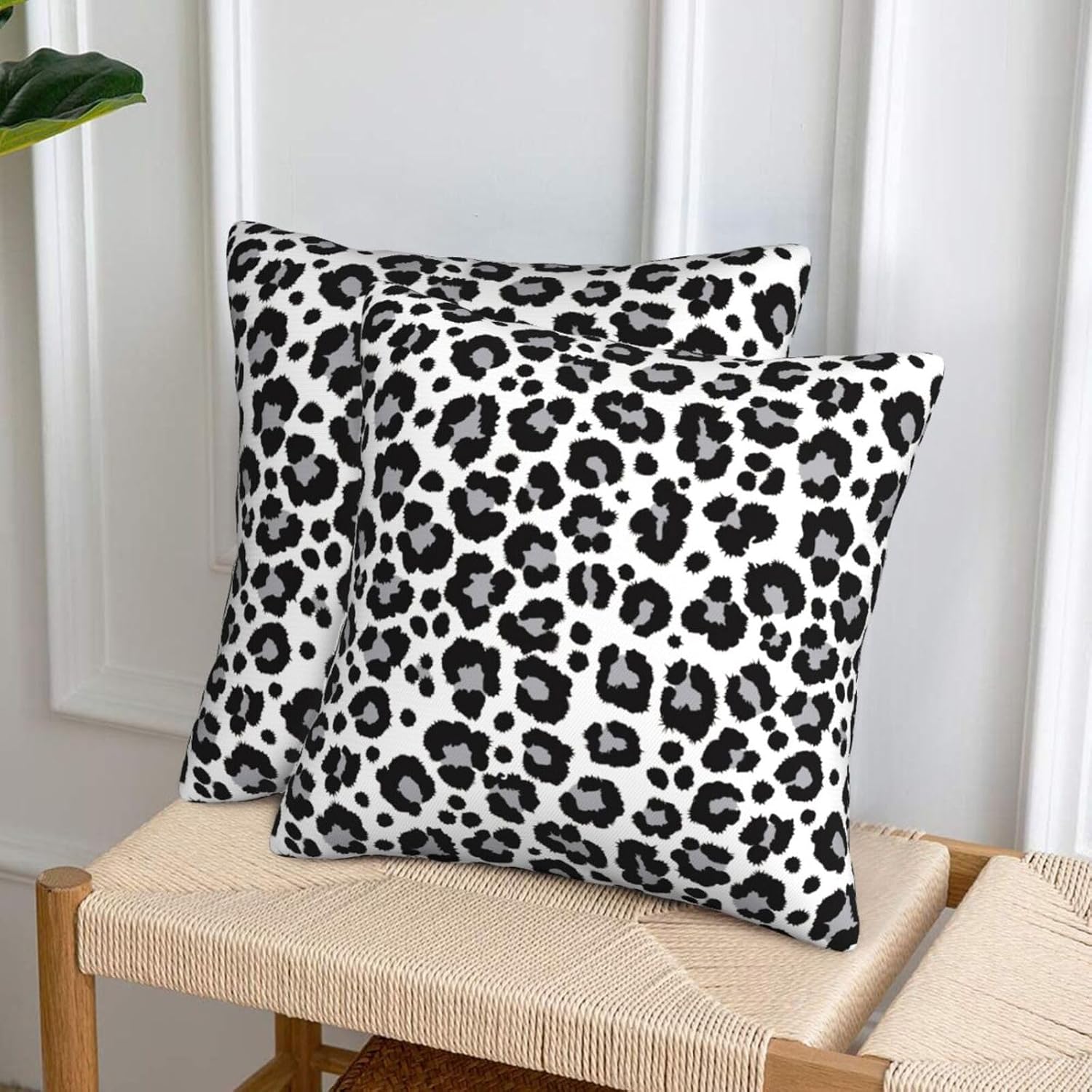 White and Grey Leopard Print Pillow Covers 18x18 in Couch Cheetah Pillow Case Sets of 2 Modern Decorative Square Throw Pillows for Home Living Room Bedroom Bed Cushion