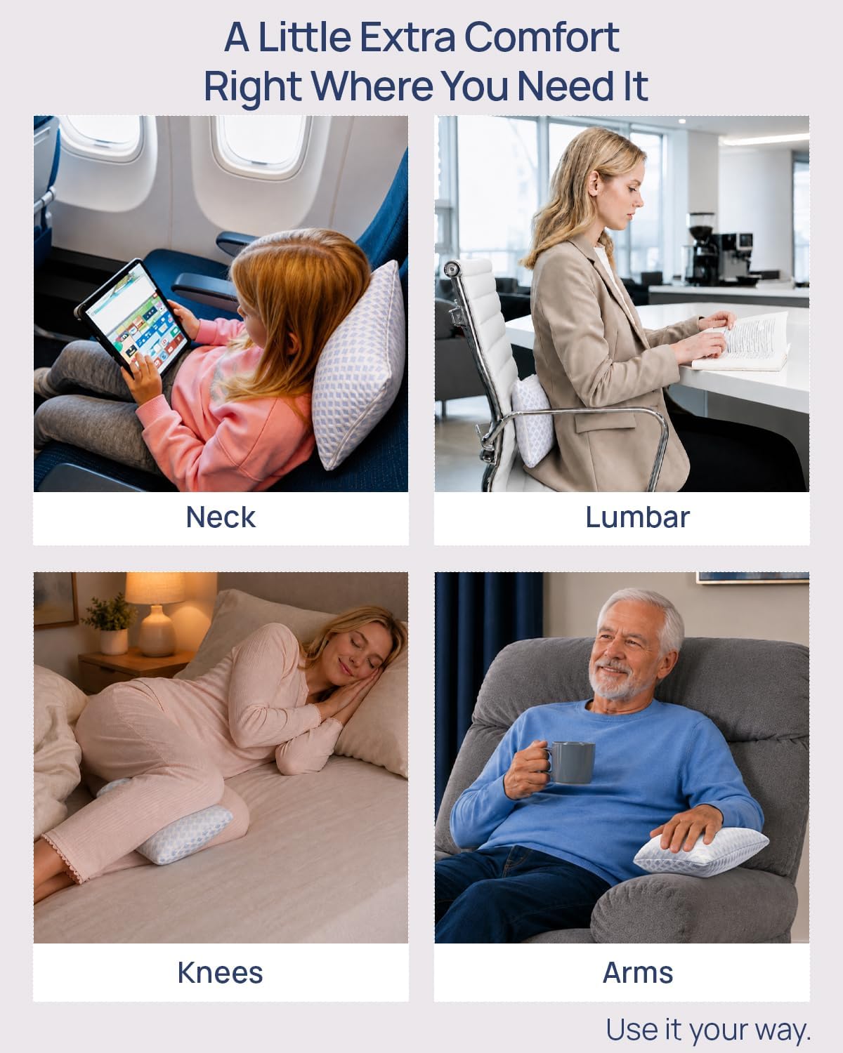 Small Cooling Memory Foam Pillows for Travel 2 Pack 11 X 7 Inches, 2-Sided