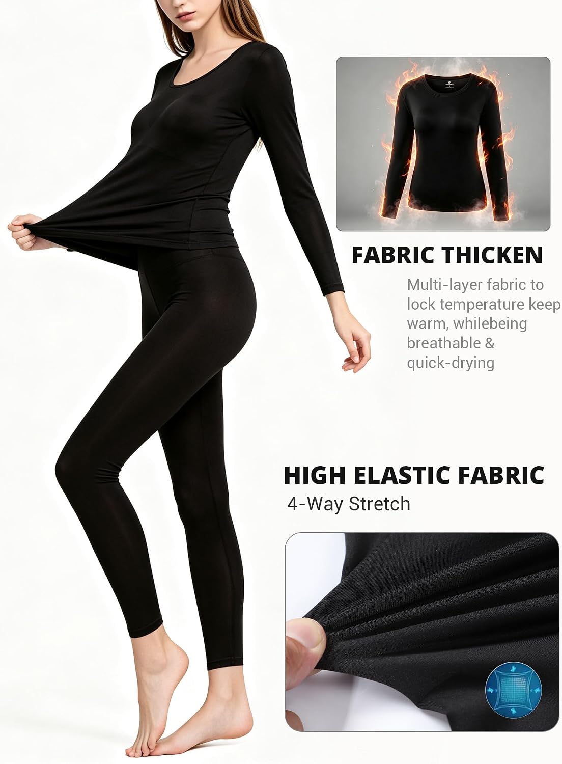 Women's Thermal Underwear Base Layer with Fleece Lined Winter Cold Weather