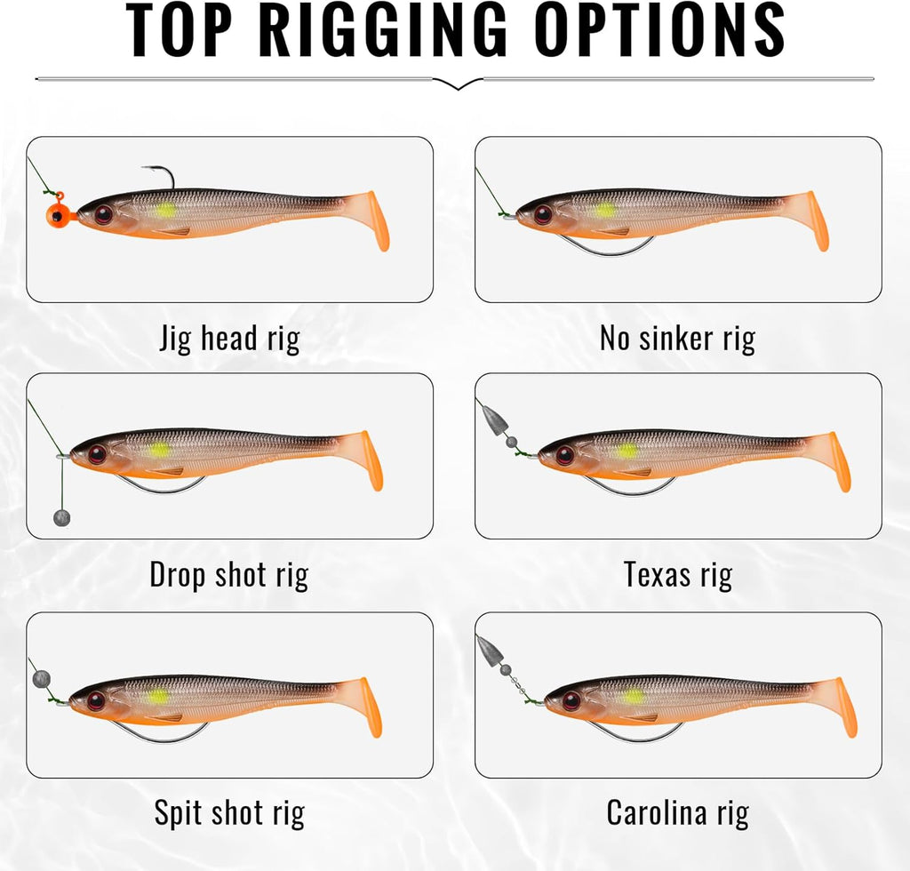 TRUSCEND Shadtale Easy Catch Soft Fishing Lures, Unique Vibration and Action for Various Rigs, Paddle Tail Swimbaits Trailer for Bass, Trout, Crappie, Walleye, Redfish, Saltwater & Freshwater Fishing