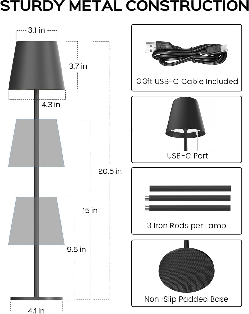 JACKYLED Cordless Table Lamps Rechargeable, 3 Height, 5000 Capacity