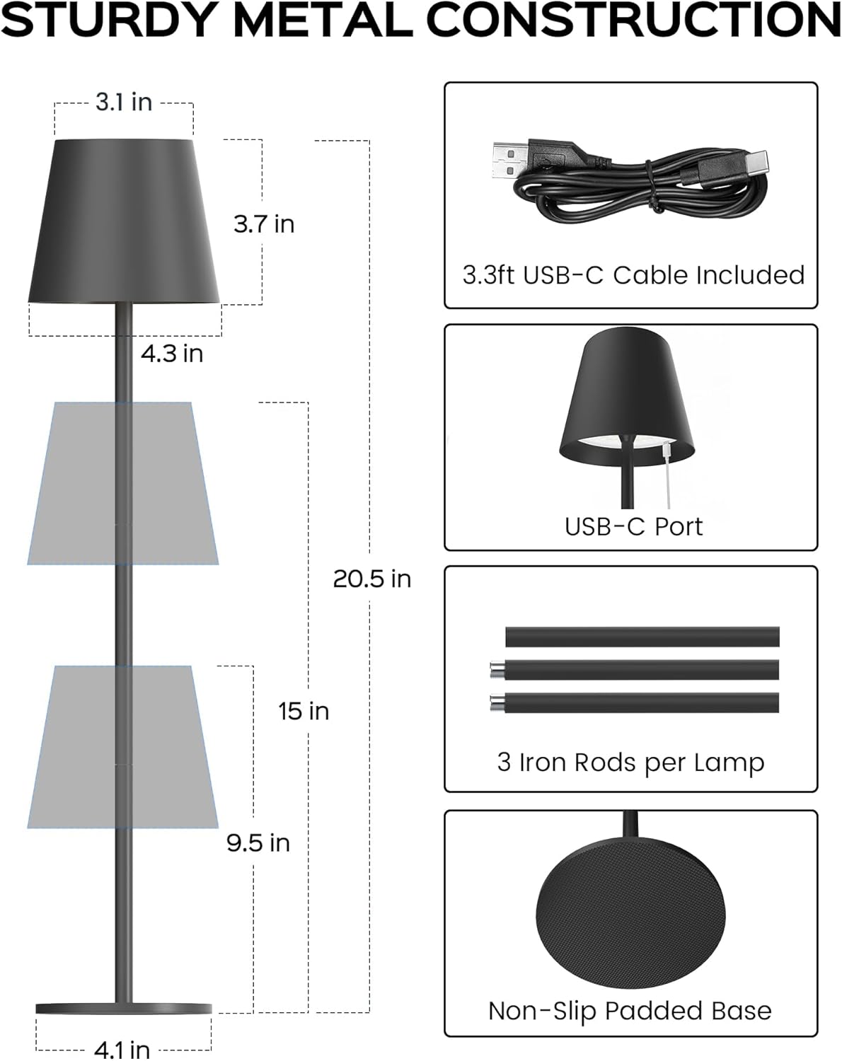JACKYLED Cordless Table Lamps Rechargeable, 3 Height, 5000 Capacity