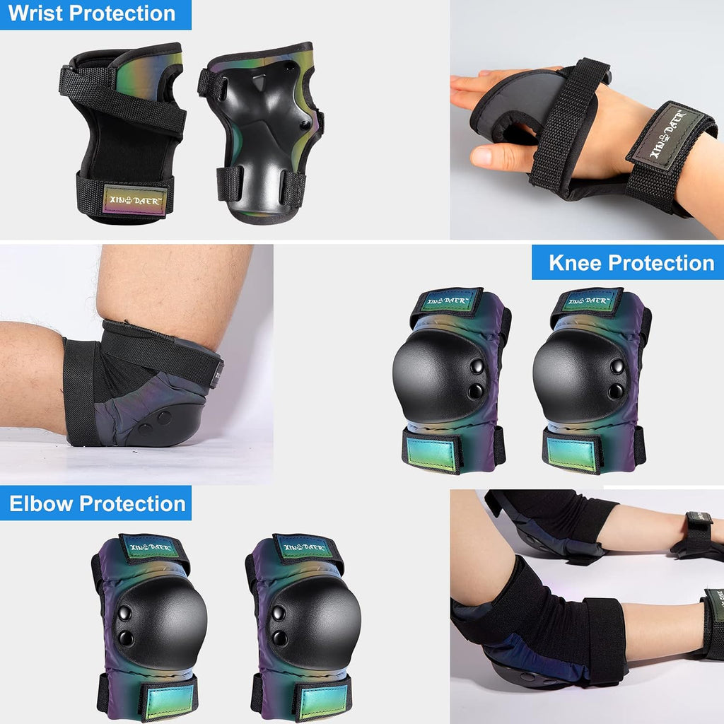 Adult/Kids/Youth Knee Pad Elbow Pads, Womens Skate Protective Gear Set 3 in 1 Knee and Elbow Pads Wrist Guards for Skateboard, Roller Skates, Skating, Scooter, Inline Skates, Cycling