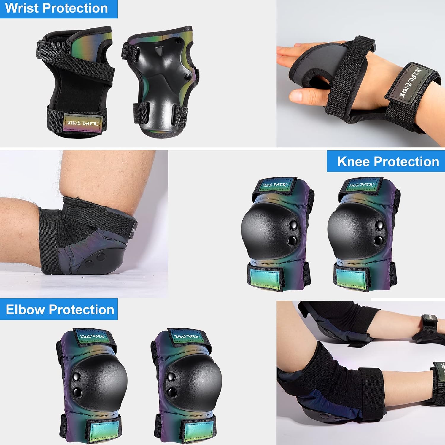 Adult/Kids/Youth Knee Pad Elbow Pads, Womens Skate Protective Gear Set 3 in 1 Knee and Elbow Pads Wrist Guards for Skateboard, Roller Skates, Skating, Scooter, Inline Skates, Cycling