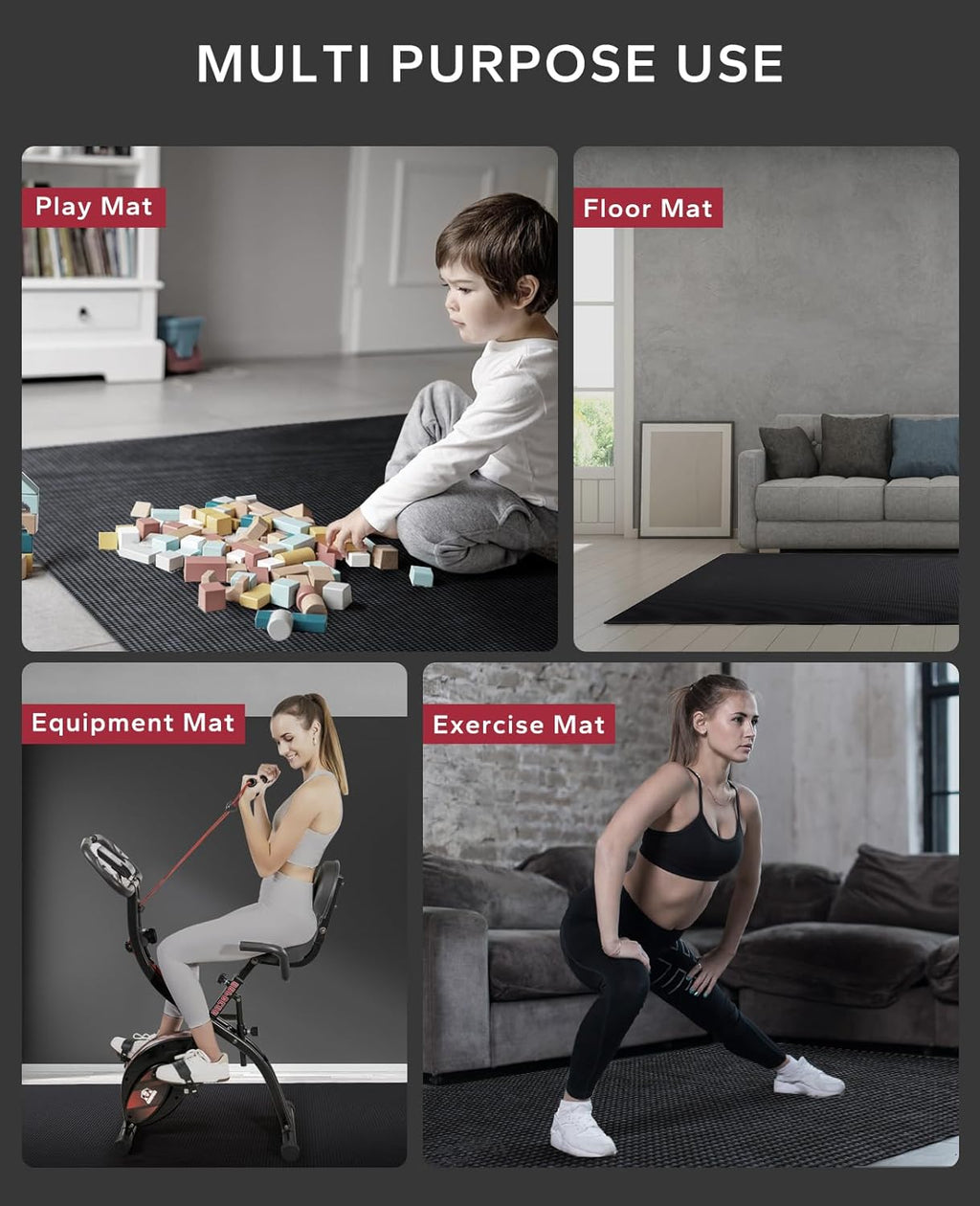HAPBEAR Large Exercise Mat-6'x4'/7'x5'/6'x8'/6'x9'/6'x10'/6'x12'x 1/3"(8mm)