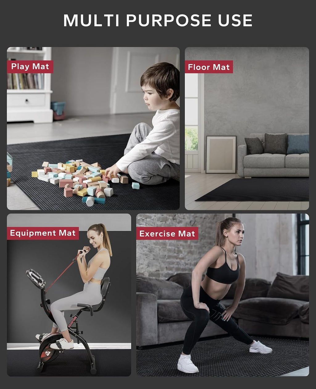 HAPBEAR Large Exercise Mat-6'x4'/7'x5'/6'x8'/6'x9'/6'x10'/6'x12'x 1/3"(8mm)