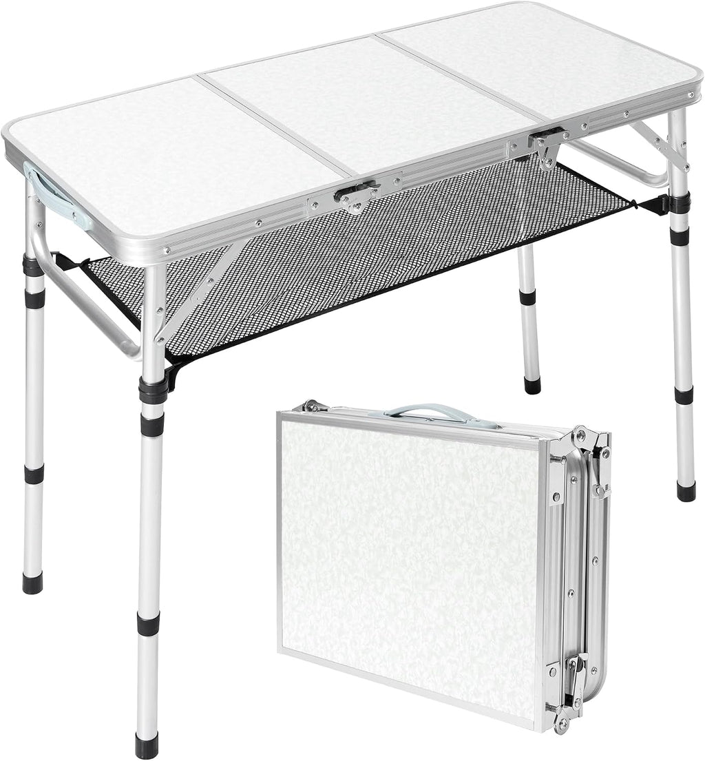 3ft Folding Camping Table with 3 Adjustable Height Max 27.3 Inch