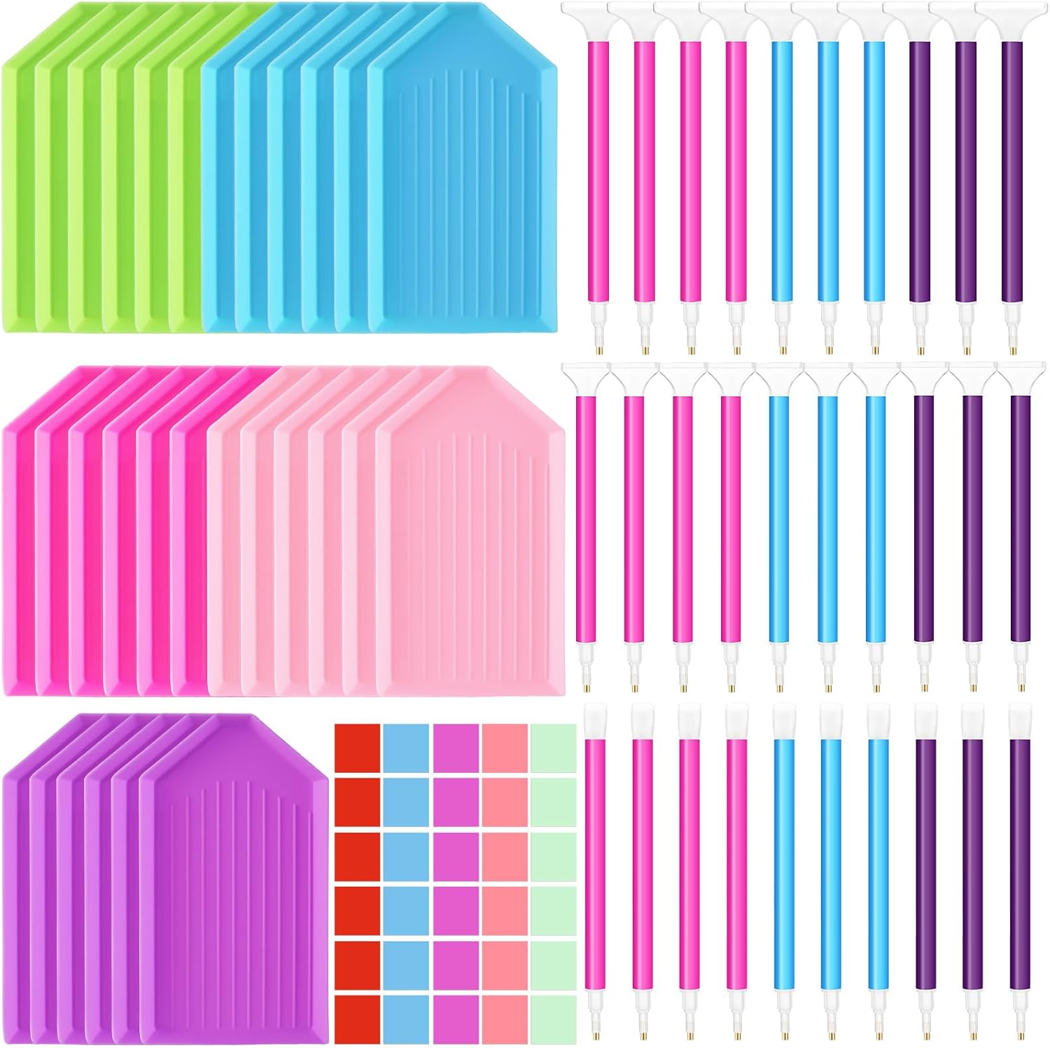Affrolling 90 Pcs Diamond Art Tools, Drill Pens Trays Glue Clay