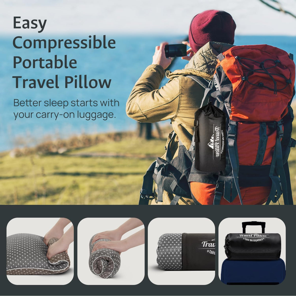 Adjustable Small Cooling Memory Foam Pillow for Travel, Camping & Airplane