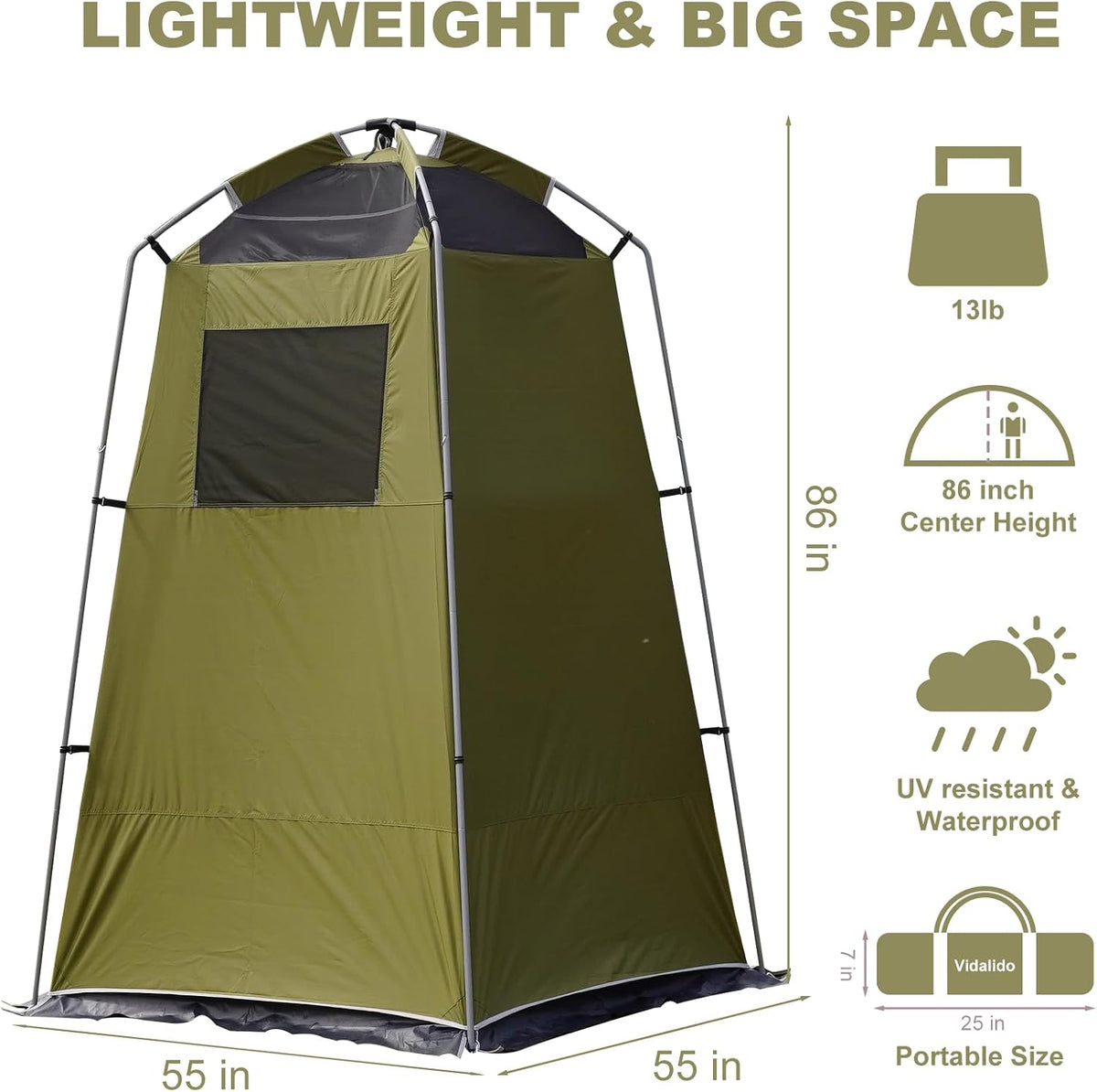 Vidalido Outdoor Camping Shower Tent Easy Setup Privacy Tent Changing Room Portable Camp Shower Tents for Camping with Floor, Waterproof Privacy Shelters Camping Toilet Tent