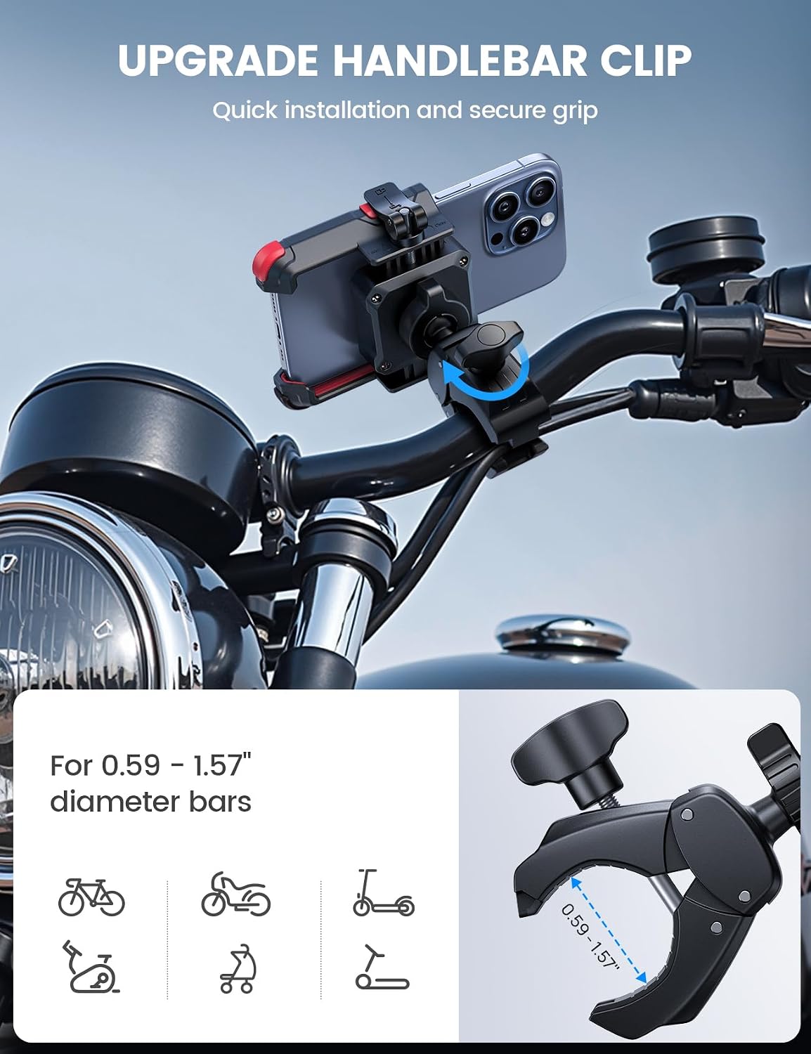 Lamicall Motorcycle Bike Phone Mount, 1s Quick Release Bike Phone Holder