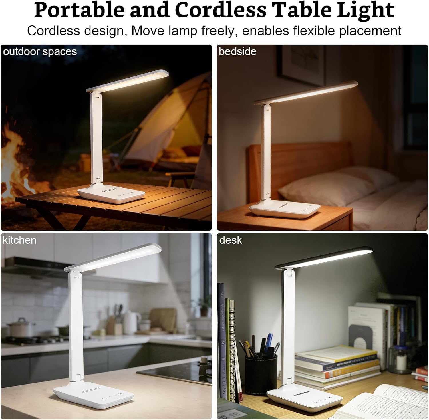 LED Portable Bright Rechargeable Desk Lamp, 4000mah Dimmable Touch Battery Operated Eye-friendly Desk Light With Charger, Adjustable Modern Cordless Table Lamps For Office Home Nail Craft Puzzle White