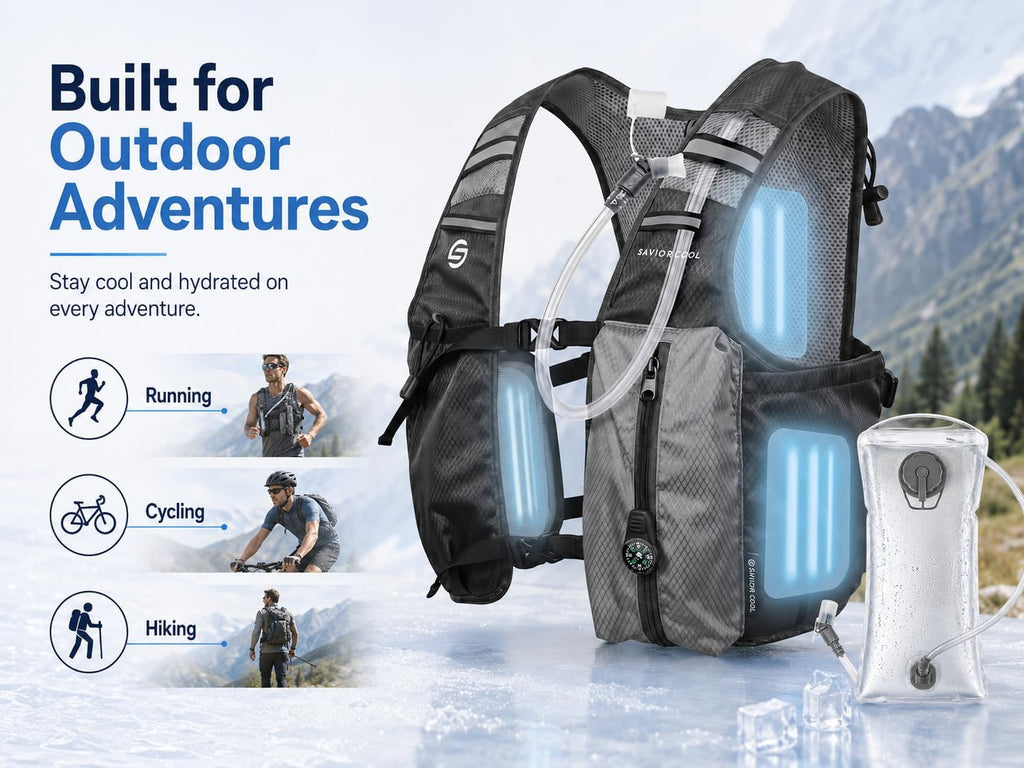 Cooling Hydration Vest with 2L BPA-Free Water Bladder, Running Vest with 3 Removable Cooling Packs, Lightweight Outdoor Pack for Hot Weather, Hiking, Cycling, Training