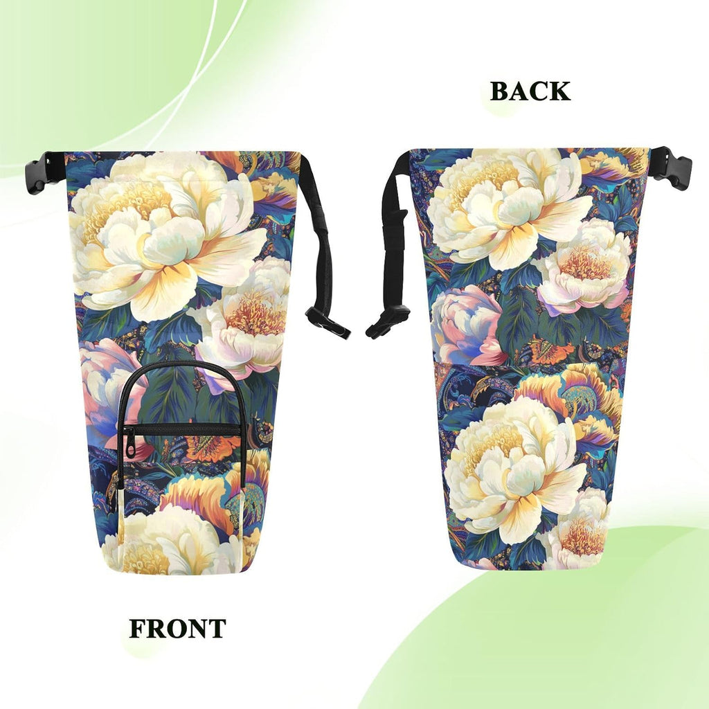 Peony Flowers Paisley Colorful Water Bottle Holder with Strap Insulated Water Bottle Carrier Crossbody Bags Pouch with Phone Pocket for Travel Gym Hiking Walking Running