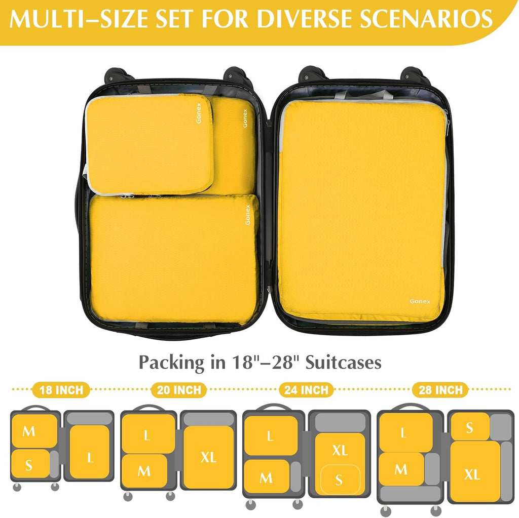 Gonex Compression Packing Cubes, 4-Piece Expandable Travel Organizers