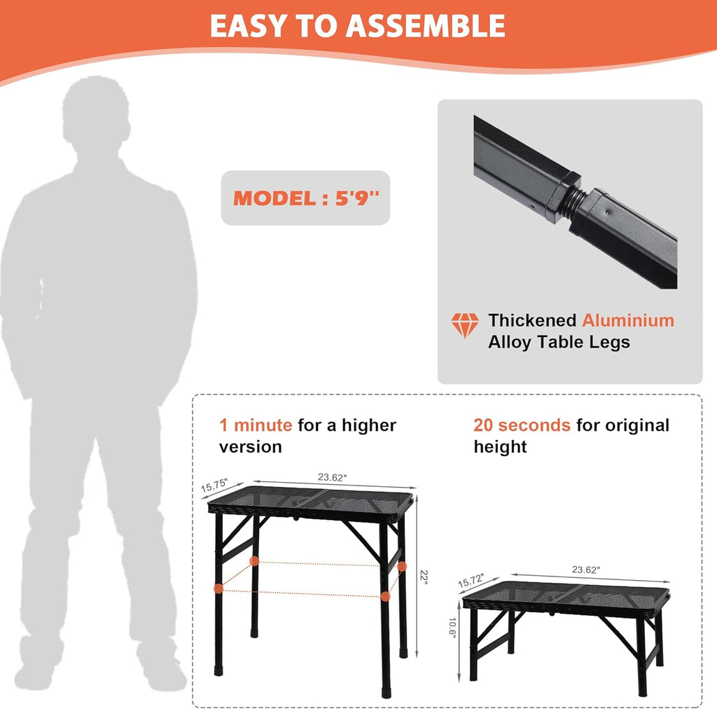 GREGIN Folding Camping Grill Table, Outdoor Metal Table. Foldable, Portable