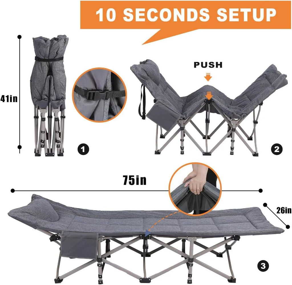 10-Leg Heavy Duty Camping Cot for Adults with Mattress