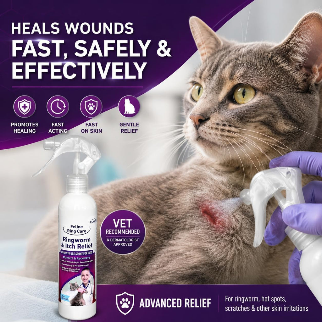 Feline Ring Care | Control & Help with Cat Ringworm, Mange, Dermatitis, Dog Paw Yeast. Also works on Dogs, Hamsters, Guinea Pigs, Rabbits, etc. 8 oz Ready to Use Spray for Cats and Itch Relief