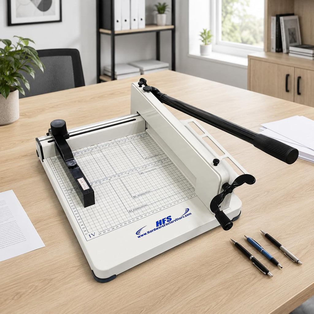 HFS(R) Heavy Duty Guillotine Paper Cutter 400 Sheet Capacity | Solid Steel Construction (A3-17'' paper cutter)