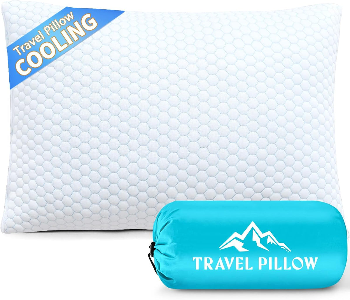 1 MIDDLE ONE Travel Pillow for Sleeping Camping, Memory Foam Small Pillow with Breathable Cover for Backpacking, Airplane, Car (15.5 X 12 Inch)