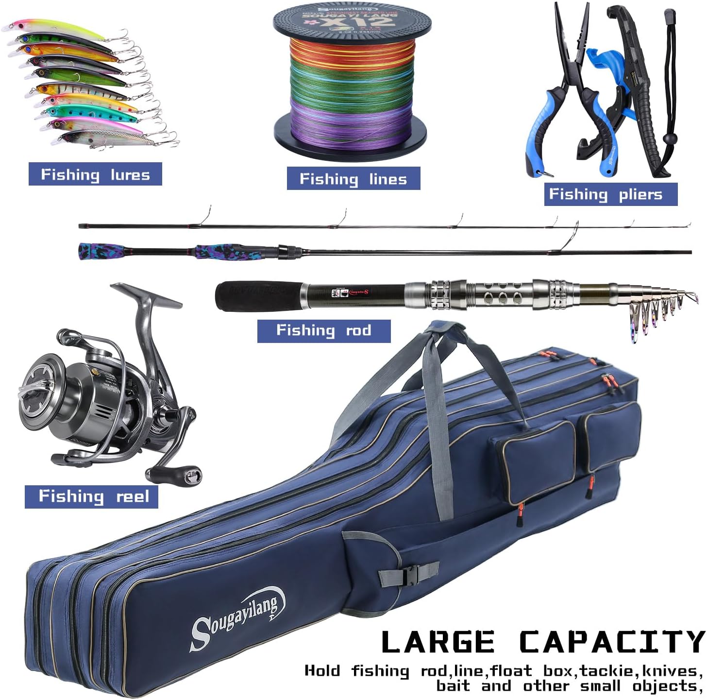 Sougayilang Fishing Rod Case Organizer Pole Storage Bag Fishing Rod and Reel Carrier Organizer for Travel