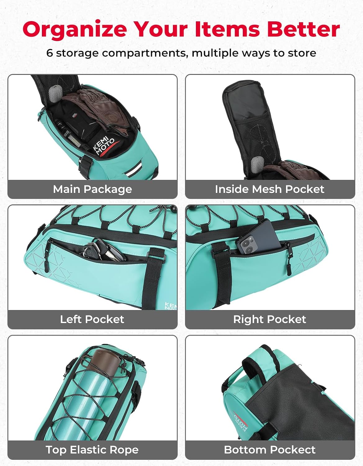 KEMIMOTO Rear Bike Rack Bag - 8L PVC Water Resistant Ebike Bags for Bicycle