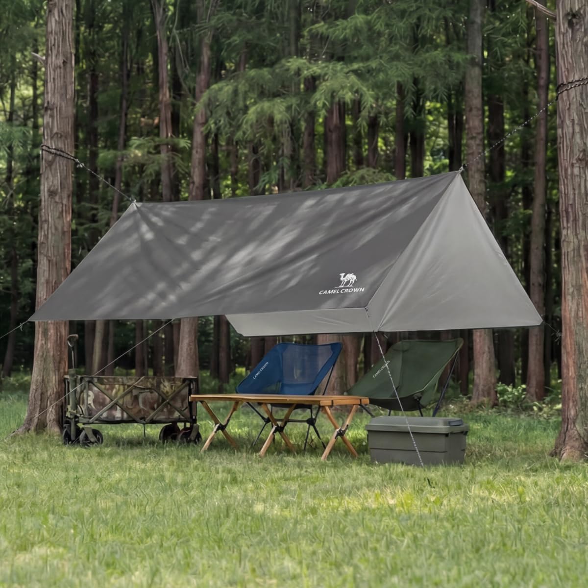 CAMEL CROWN Camping Tarp,3000mm Waterproof & UPF 50+ Sun Protection Rain Fly Tarp - Lightweight Portable Camping Shelter with Stakes, Guy Lines & Carry Bag, for Hiking Backpacking Beach Picnic Shade
