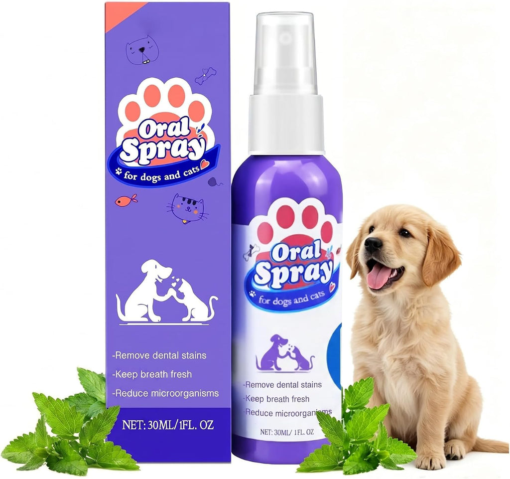 JoanofArc Teeth Cleaning Spray for Pets, Peppermint Freshen Oral Spray, Bad Breath & Tartar Plaque Support, Help Reduce Plaque & Tartar, No Brushing, Oral Care Cleaner, 1.01 fl oz