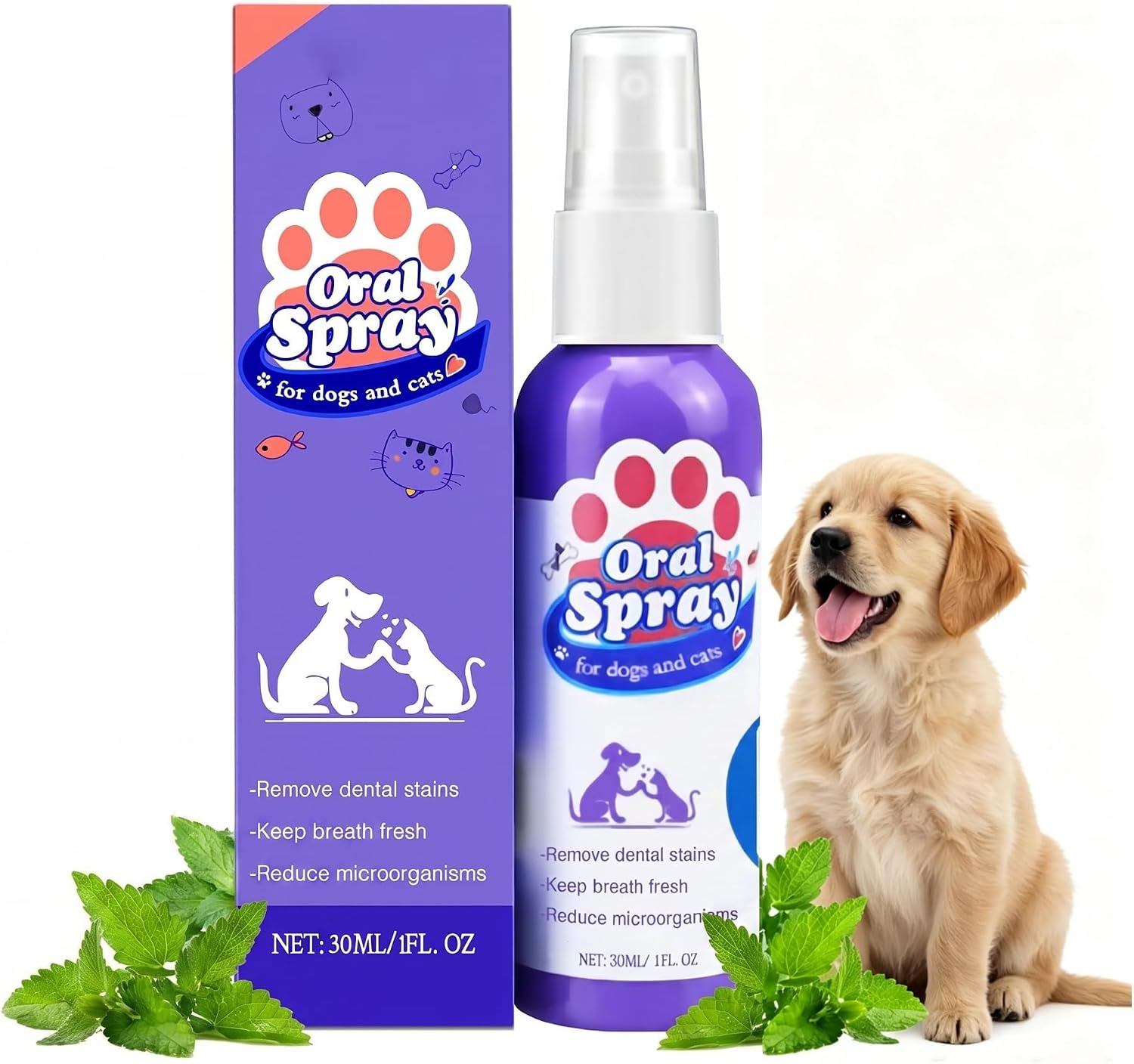 JoanofArc Teeth Cleaning Spray for Pets, Peppermint Freshen Oral Spray, Bad Breath & Tartar Plaque Support, Help Reduce Plaque & Tartar, No Brushing, Oral Care Cleaner, 1.01 fl oz