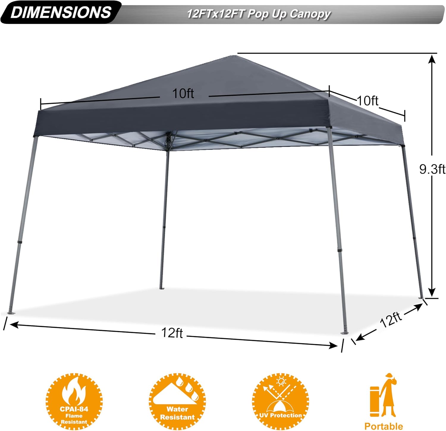 ABCCANOPY 11x11 Pop Up Canopy Tent, Slant Leg Outdoor Shade, Dark Gray