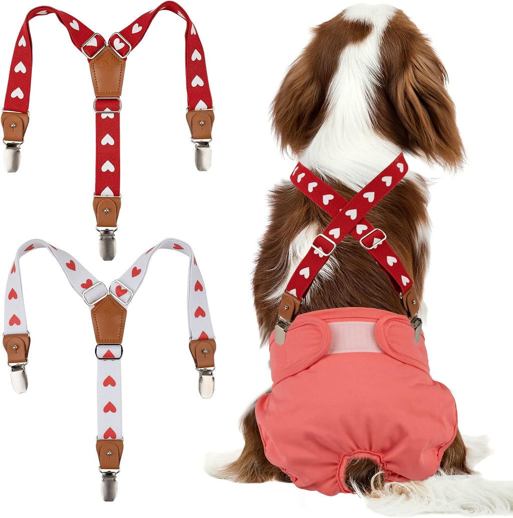 Pet Soft Dog Suspenders 2 Pieces Female Dog Diaper Suspenders for Dogs Diaper Keeper Suspender for Dogs Skirt, Dress, Diapers (Cute Hearts, S/M)