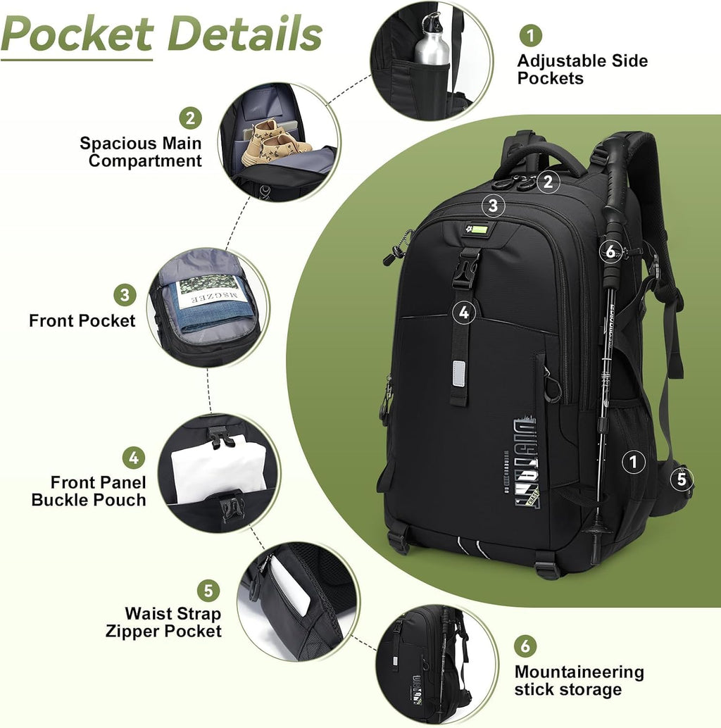 50L Hiking Backpack for Men Women, Waterproof Outdoor Daypack,Black