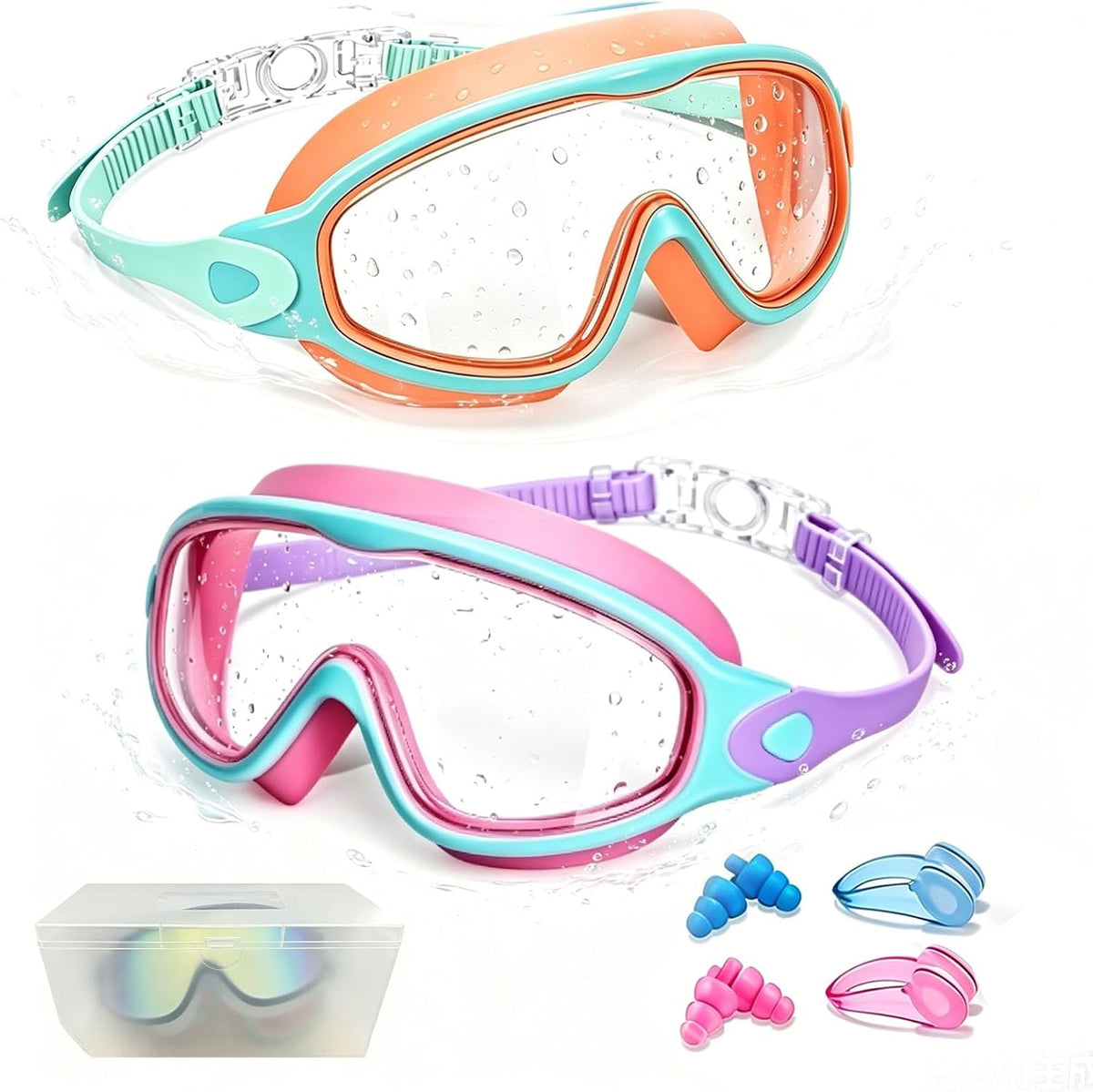 Kids Swim Goggles 2 Pack for Boys Girls 3-16,Wide View Swim Goggles with Anti-Fog UV Protection for Youth Toddler