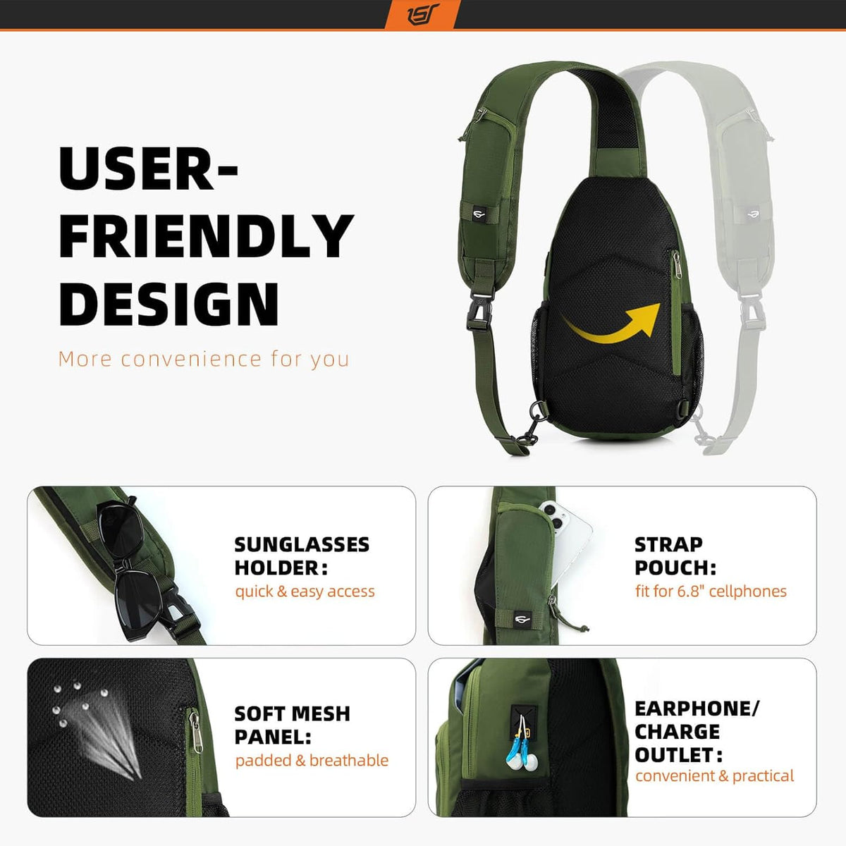 SKYSPER Sling Bag RFID Crossbody Sling Backpack Cross Body Shoulder Bag Travel Hiking Daypack for Women Men(Army Green)